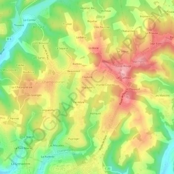 Mapa topográfico Majoulet, altitud, relieve