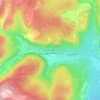 Mapa topográfico Petit-Auxey, altitud, relieve