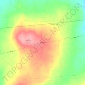 Mapa topográfico Harrigan, altitud, relieve