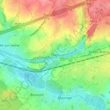 Mapa topográfico Thieu, altitud, relieve