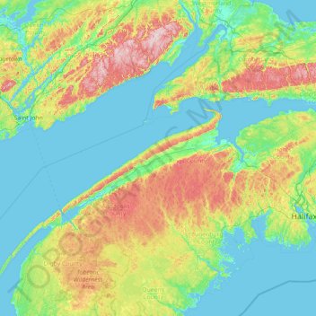 Mapa topográfico Annapolis Valley, altitud, relieve