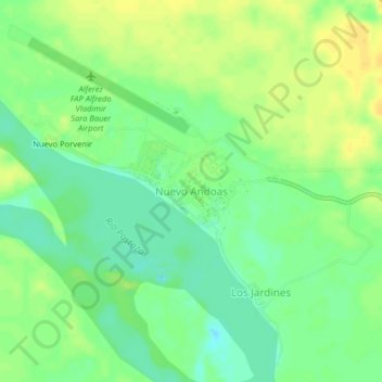 Mapa topográfico Nuevo Andoas, altitud, relieve