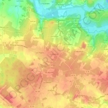 Mapa topográfico La Poëlerie, altitud, relieve