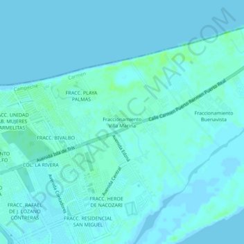 Mapa topográfico Fraccionamiento Villa Marina, altitud, relieve