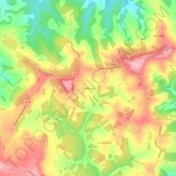 Mapa topográfico Chabanas, altitud, relieve