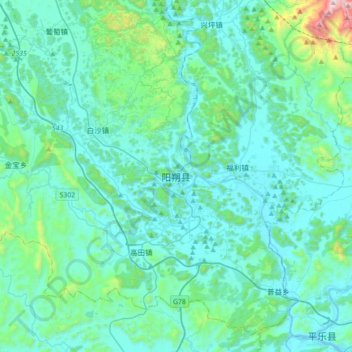 Mapa topográfico 阳朔县, altitud, relieve