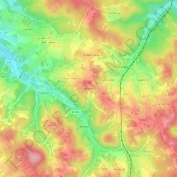 Mapa topográfico Vergnes, altitud, relieve