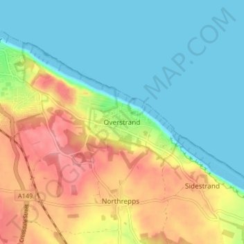 Mapa topográfico Overstrand, altitud, relieve