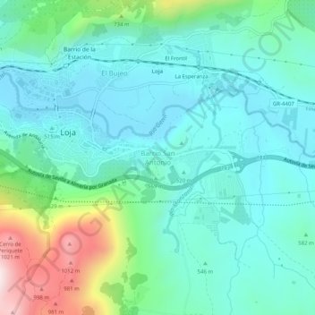 Mapa topográfico Barrio San Antonio, altitud, relieve