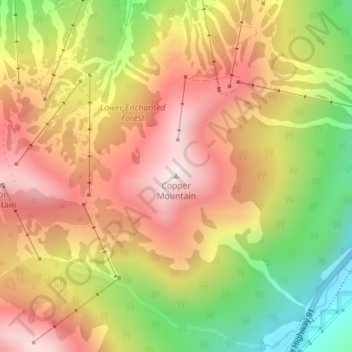 Mapa topográfico Copper Mountain, altitud, relieve