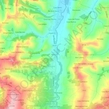 Mapa topográfico Roncole, altitud, relieve