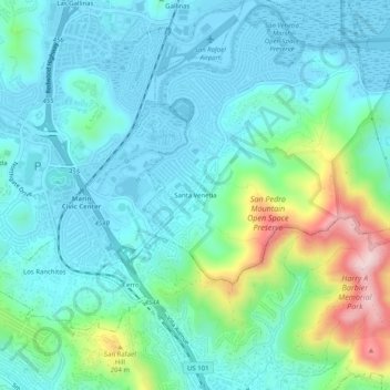 Mapa topográfico Santa Venetia, altitud, relieve