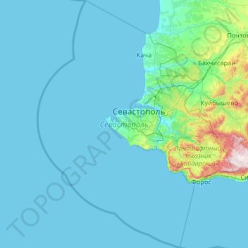 Mapa topográfico Sebastopol, altitud, relieve