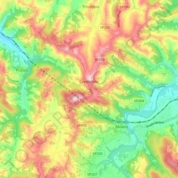 Mapa topográfico Cremolino, altitud, relieve
