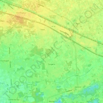 Mapa topográfico Tongerlo, altitud, relieve