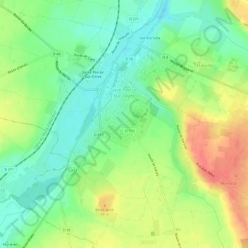 Mapa topográfico Saint-Pierre-sur-Dives, altitud, relieve
