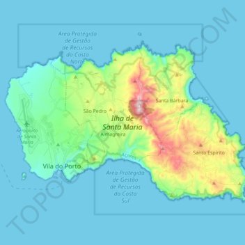 Mapa topográfico Santa Maria Island, altitud, relieve