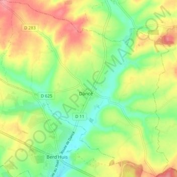 Mapa topográfico Dancé, altitud, relieve