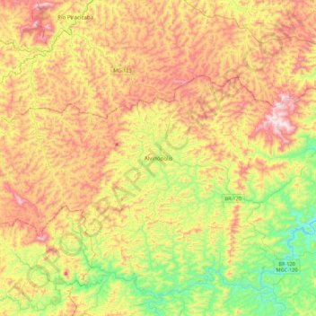 Mapa topográfico Alvinópolis, altitud, relieve