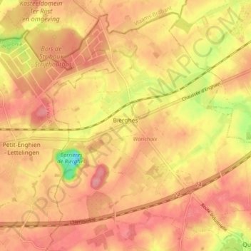 Mapa topográfico Bierghes, altitud, relieve