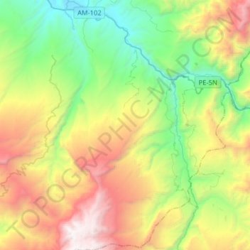 Mapa topográfico Jamalca, altitud, relieve