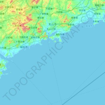 Mapa topográfico 乳山市, altitud, relieve
