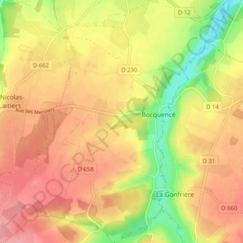 Mapa topográfico Bocquencé, altitud, relieve