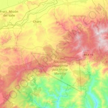 Mapa topográfico Charo, altitud, relieve