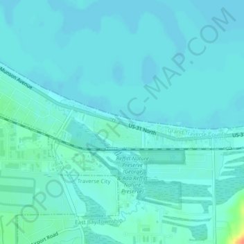 Mapa topográfico Traverse City State Park, altitud, relieve