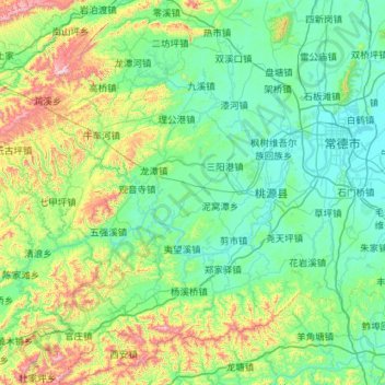 Mapa topográfico 桃源县, altitud, relieve