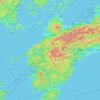 Mapa topográfico Prefectura de Ehime, altitud, relieve