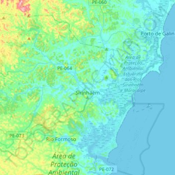 Mapa topográfico Sirinhaém, altitud, relieve