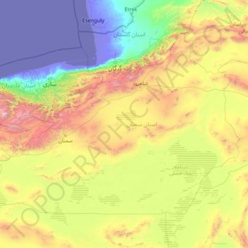 Mapa topográfico Semnan, altitud, relieve