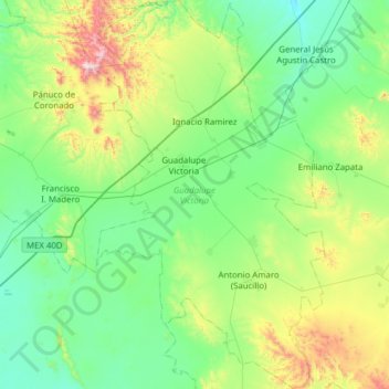 Mapa topográfico Guadalupe Victoria, altitud, relieve