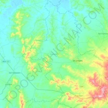 Mapa topográfico Ixcatepec, altitud, relieve