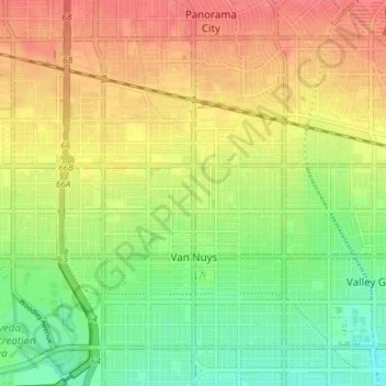 Mapa topográfico Van Nuys, altitud, relieve