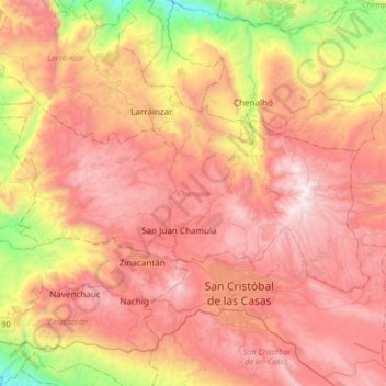 Mapa topográfico Chamula, altitud, relieve