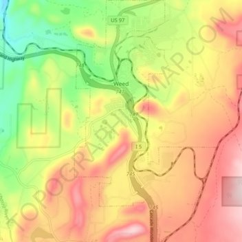 Mapa topográfico Weed, altitud, relieve