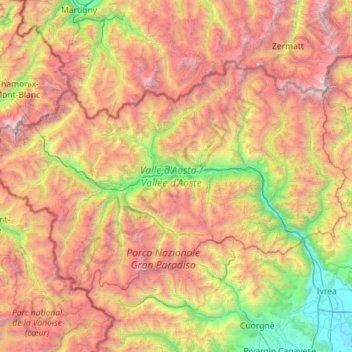 Mapa topográfico Aostatal, altitud, relieve