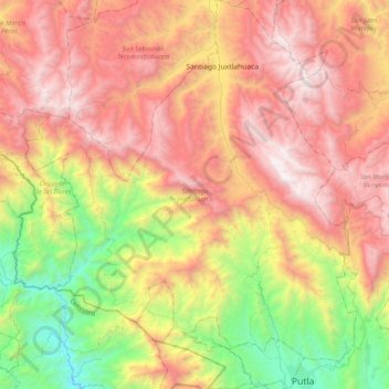 Mapa topográfico Santiago Juxtlahuaca, altitud, relieve