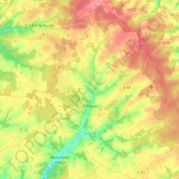 Mapa topográfico Orbigny, altitud, relieve