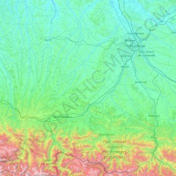 Mapa topográfico Alto Garona, altitud, relieve
