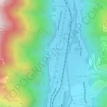 Mapa topográfico Moustajon, altitud, relieve