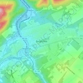 Mapa topográfico Bellefonte, altitud, relieve