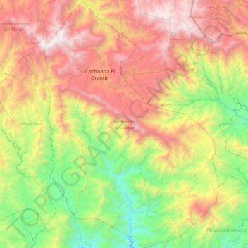 Mapa topográfico Cochoapa el Grande, altitud, relieve