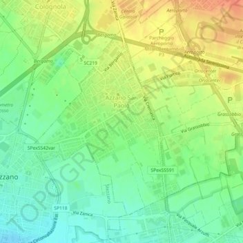 Mapa topográfico Azzano San Paolo, altitud, relieve