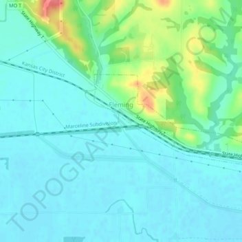 Mapa topográfico Fleming, altitud, relieve