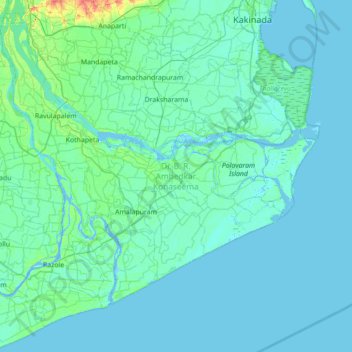 Mapa topográfico Dr. B. R. Ambedkar Konaseema, altitud, relieve