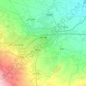 Mapa topográfico Peshawar City Tehsil, altitud, relieve