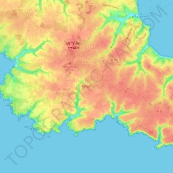 Mapa topográfico Bangor, altitud, relieve